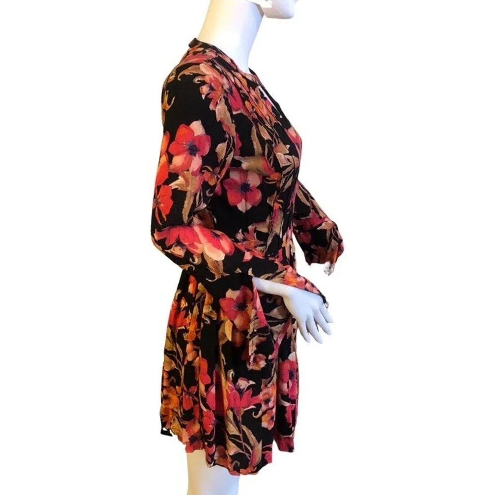 FREE PEOPLE‎ NWT Size 0 Tegan Orange Floral Pleated Mini Dress Tunic Spring Fall